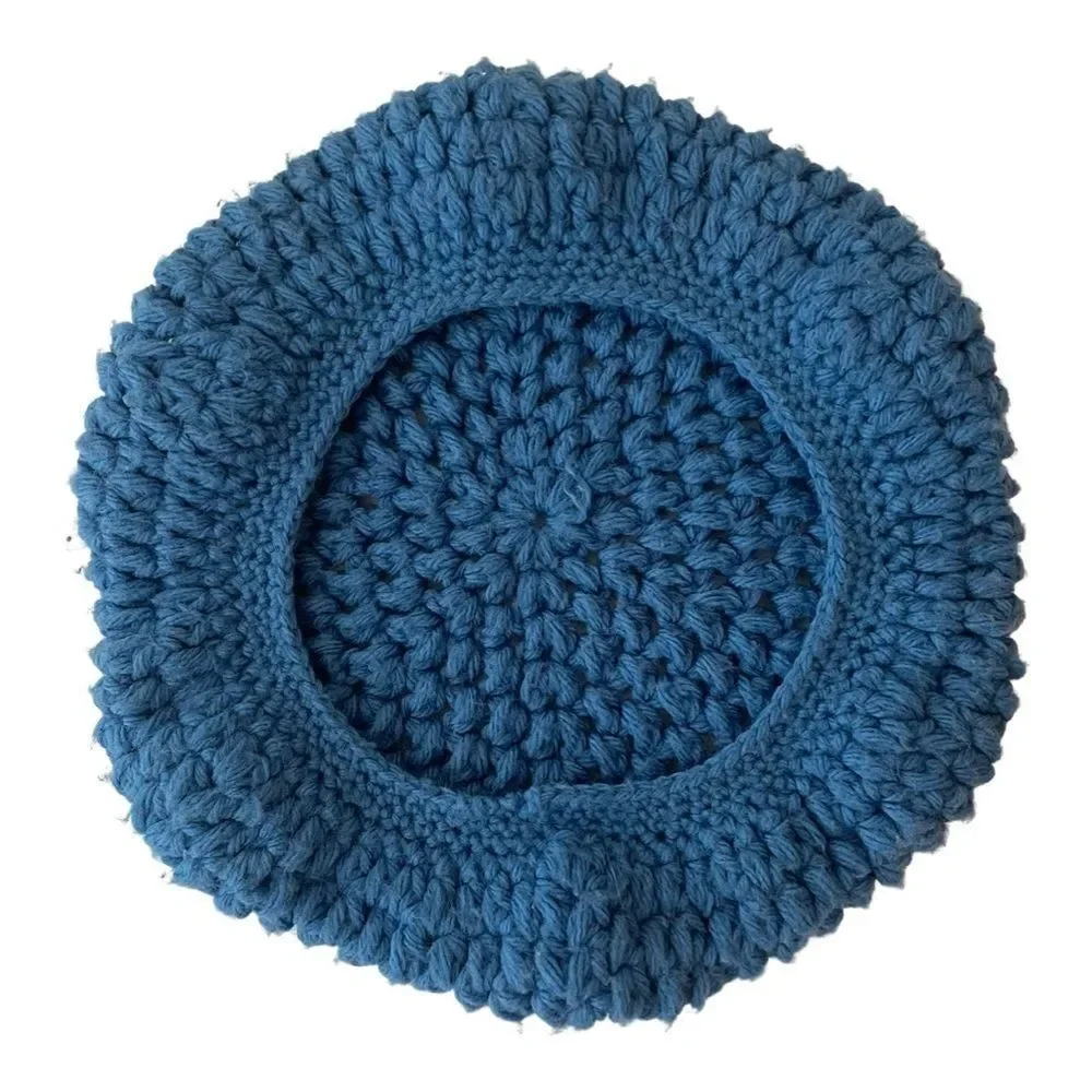 Vintage Knit Acrylic Beret Hat Blue - Picture 3 of 4